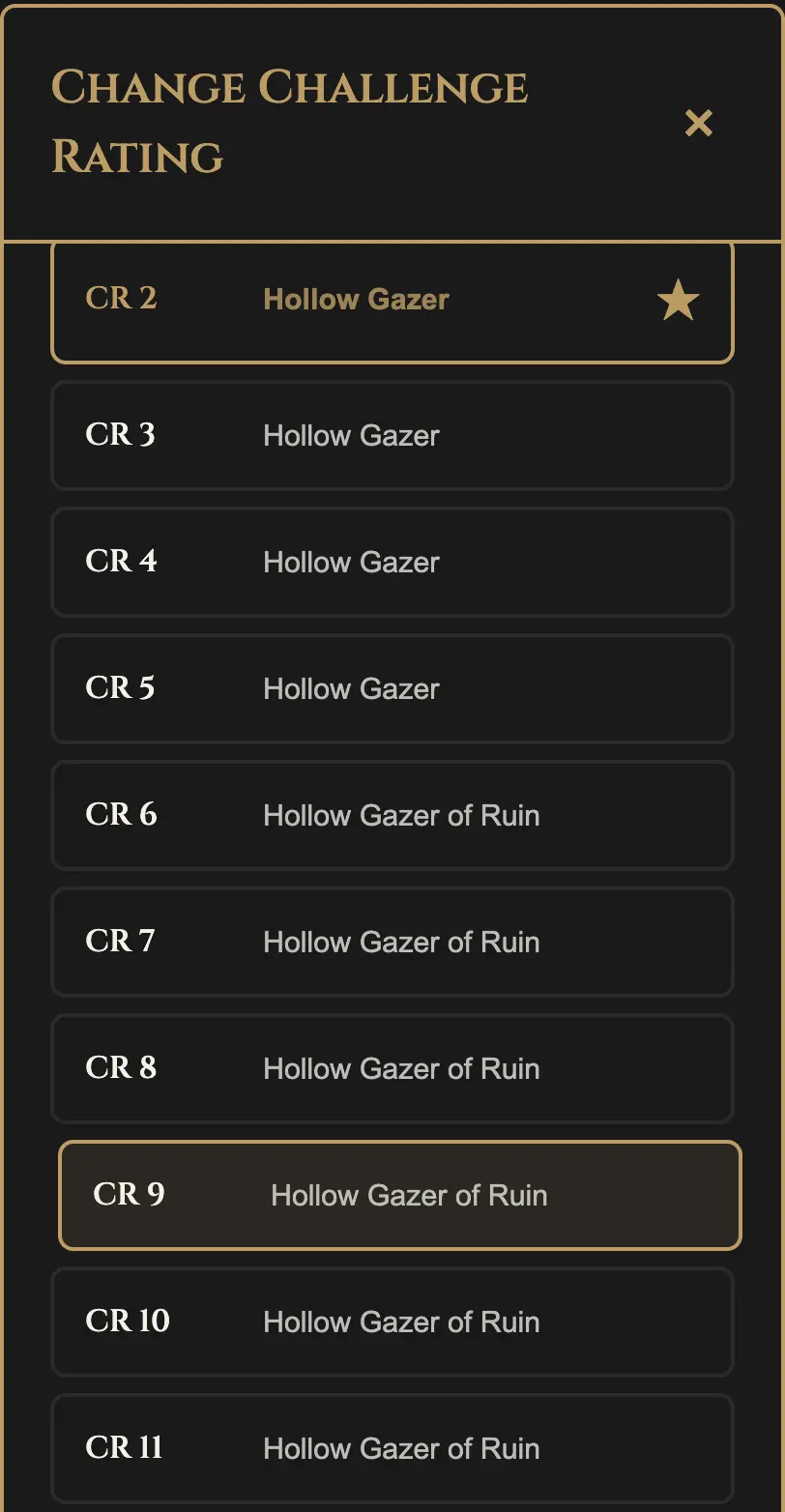 Then Choose the new CR for the monster