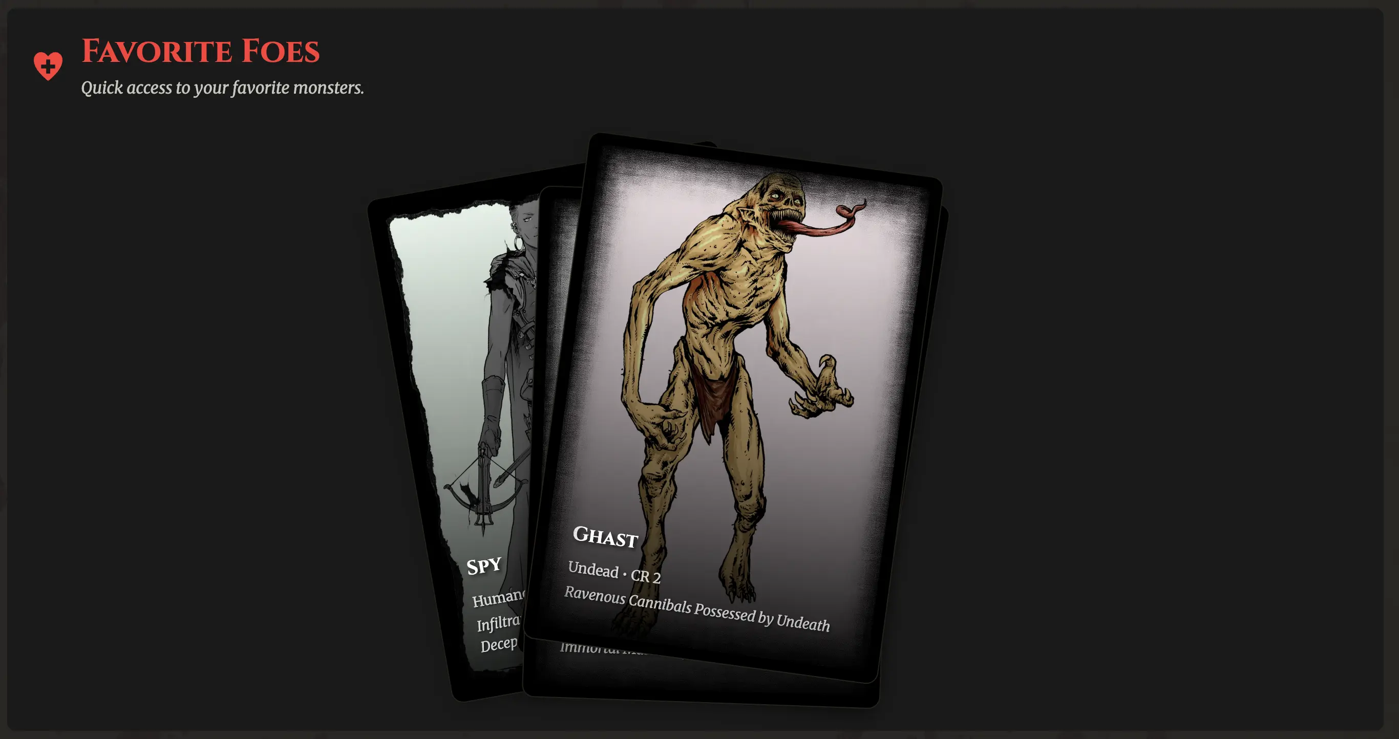 in the monster codex, favorites are shown as cards