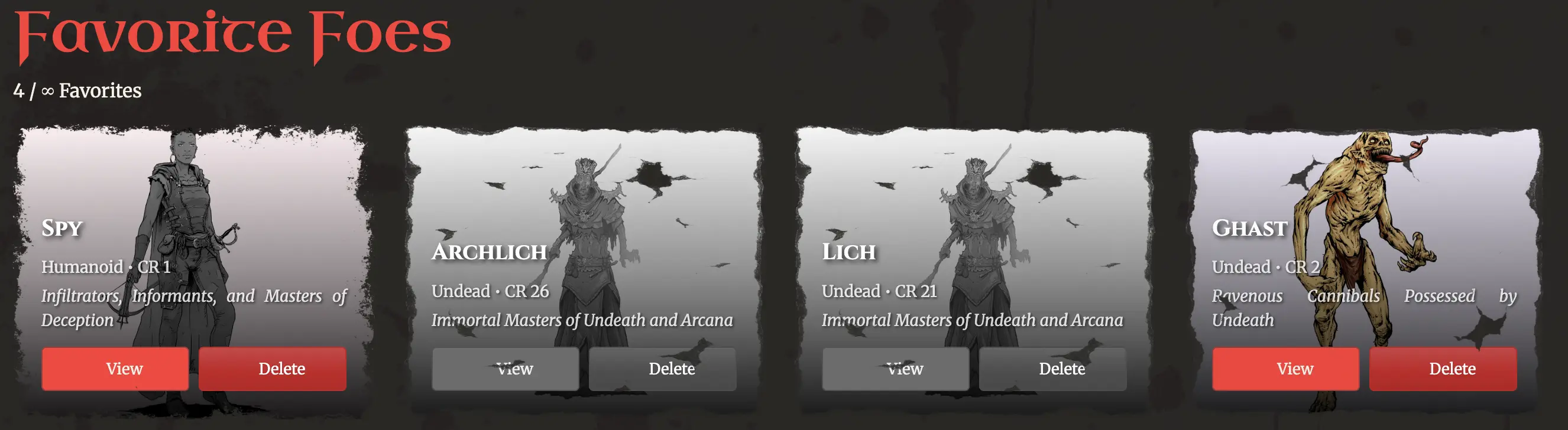 favorites are displayed as a grid