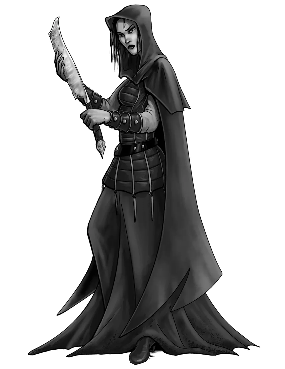 A hooded assassin brandishing a curved blade – the embodiment of a silent killer lurking in the shadows, ready to strike