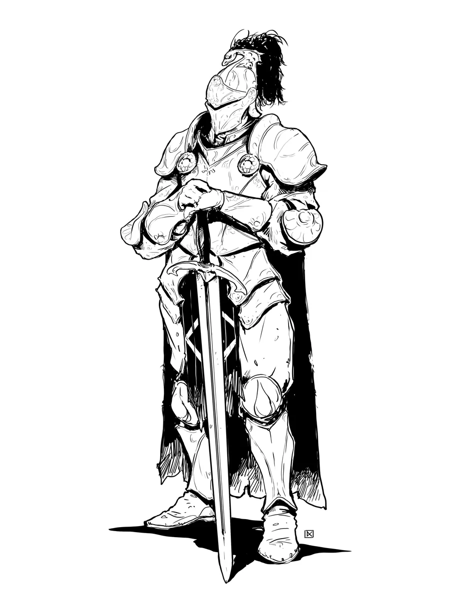 A knight clad in plate mail stands ready to uphold their sacred oath - for 5E paladins, martial NPCs, and oathbound foes