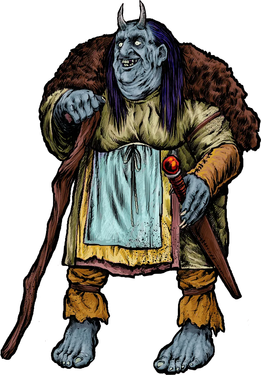 Ogre Big Brainz - cunning ogre sorcerer manipulating dim-witted Ogres